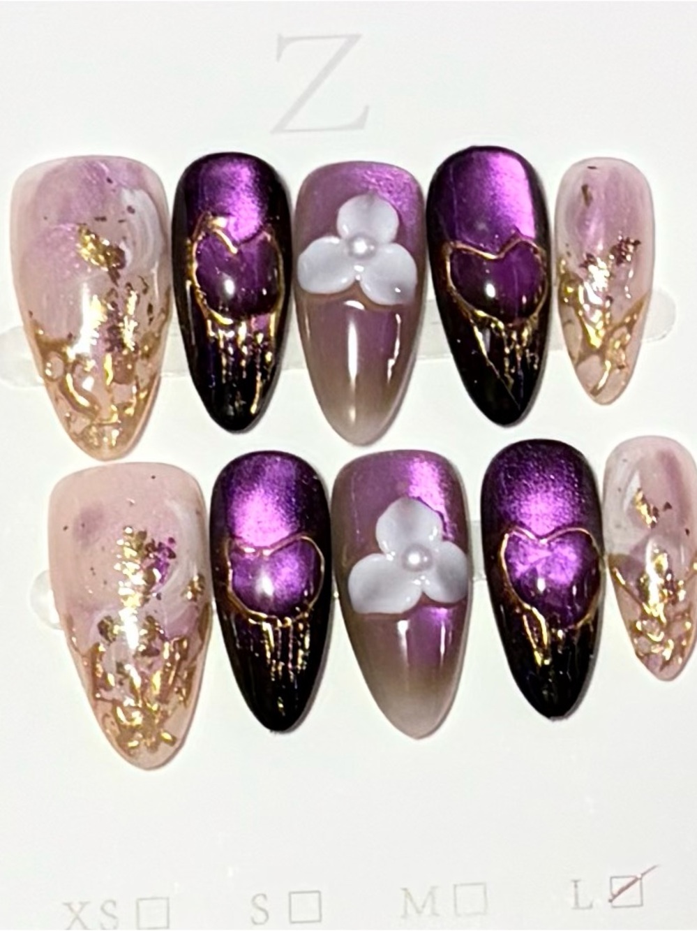 Chic Purple & Blush Metallic Floral Press-On Nails